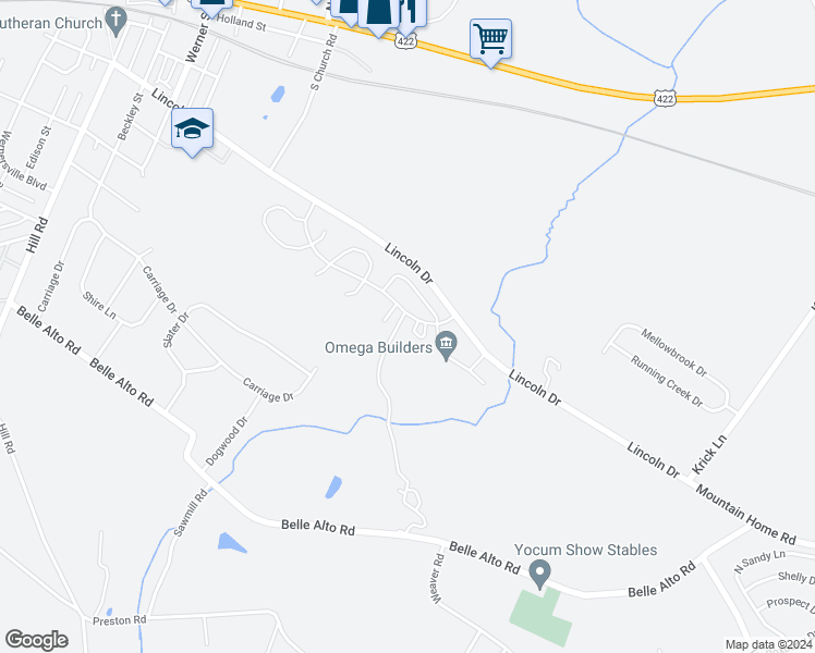 map of restaurants, bars, coffee shops, grocery stores, and more near 502 Gamma Drive in Wernersville