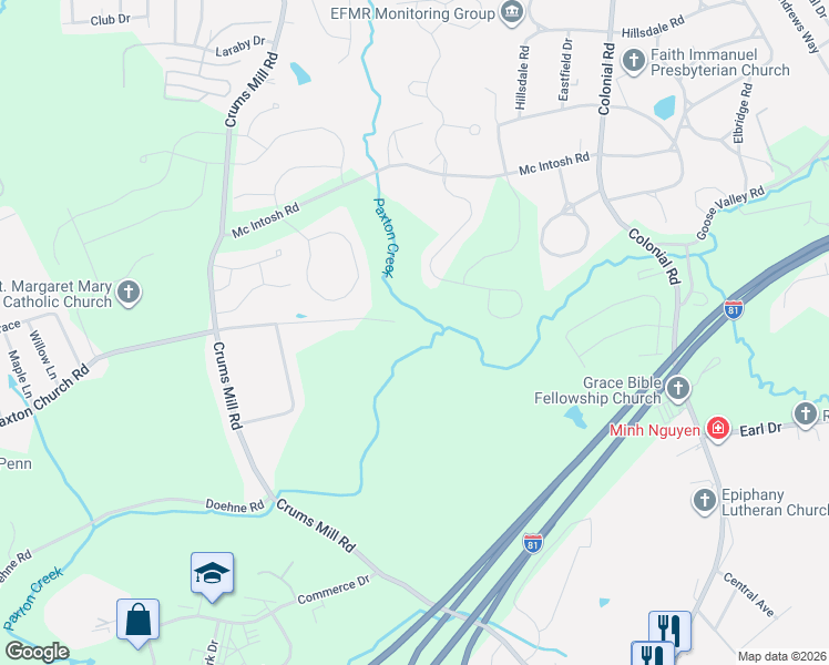 map of restaurants, bars, coffee shops, grocery stores, and more near 3999 Paxton Church Road in Harrisburg