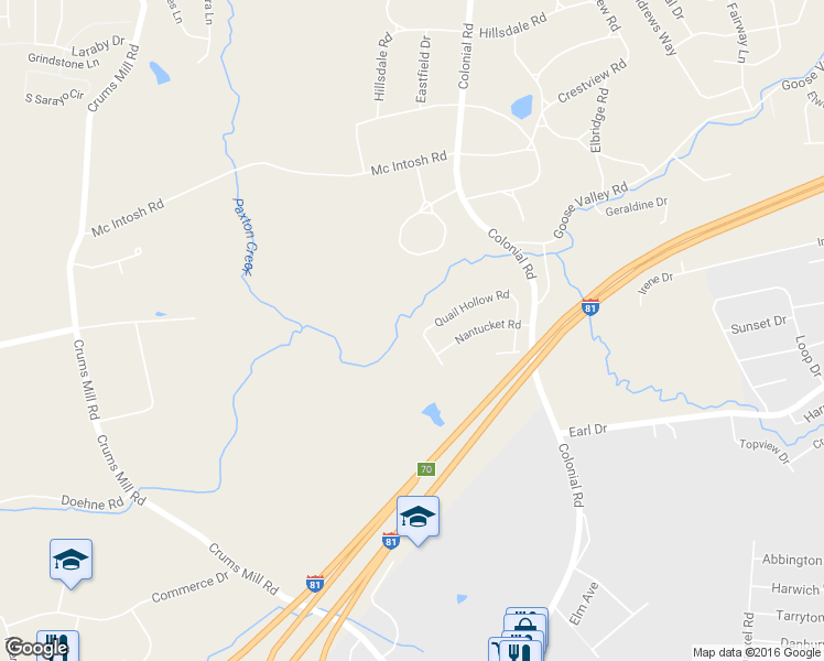 map of restaurants, bars, coffee shops, grocery stores, and more near 1445 Quail Hollow Road in Harrisburg