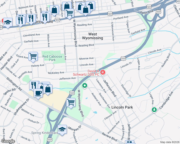 map of restaurants, bars, coffee shops, grocery stores, and more near 2215 McKinley Avenue in West Lawn