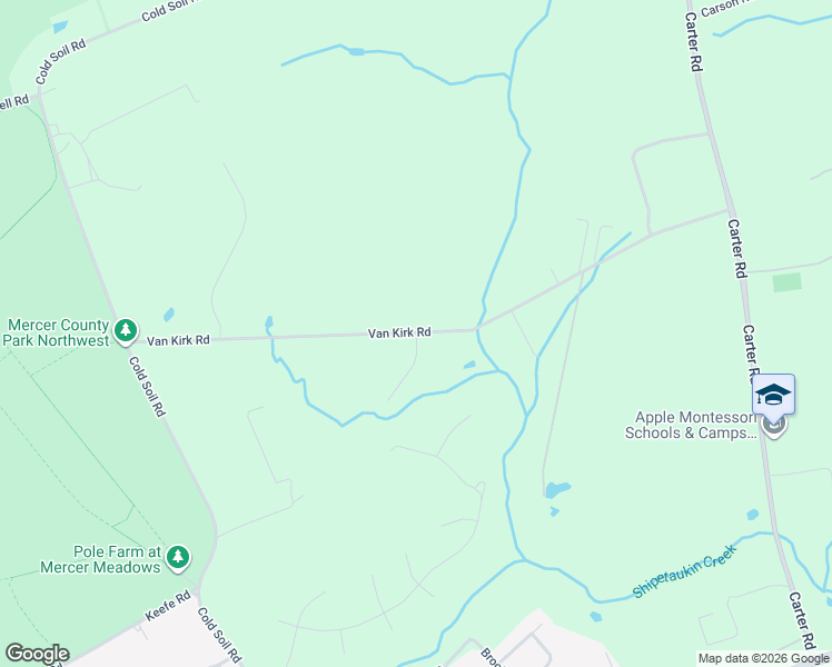 map of restaurants, bars, coffee shops, grocery stores, and more near Van Kirk Rd & Anderson Ln in Lawrence Township