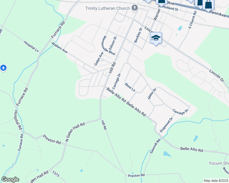 map of restaurants, bars, coffee shops, grocery stores, and more near 5 Carriage Drive in Wernersville