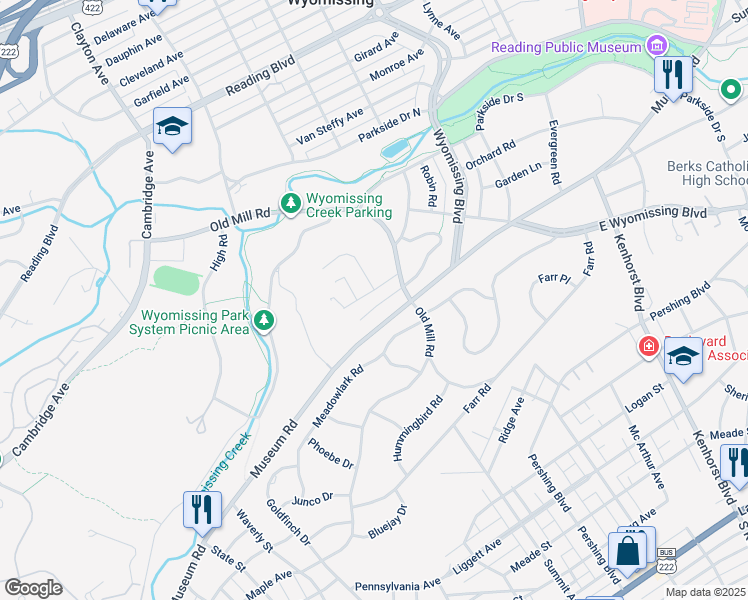 map of restaurants, bars, coffee shops, grocery stores, and more near 7 Cardinal Place in Wyomissing