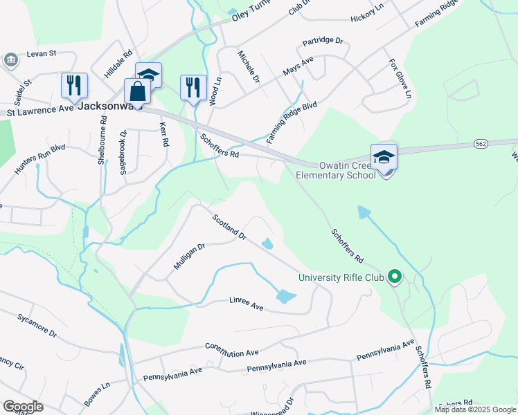 map of restaurants, bars, coffee shops, grocery stores, and more near 30 Mulligan Drive in Reading