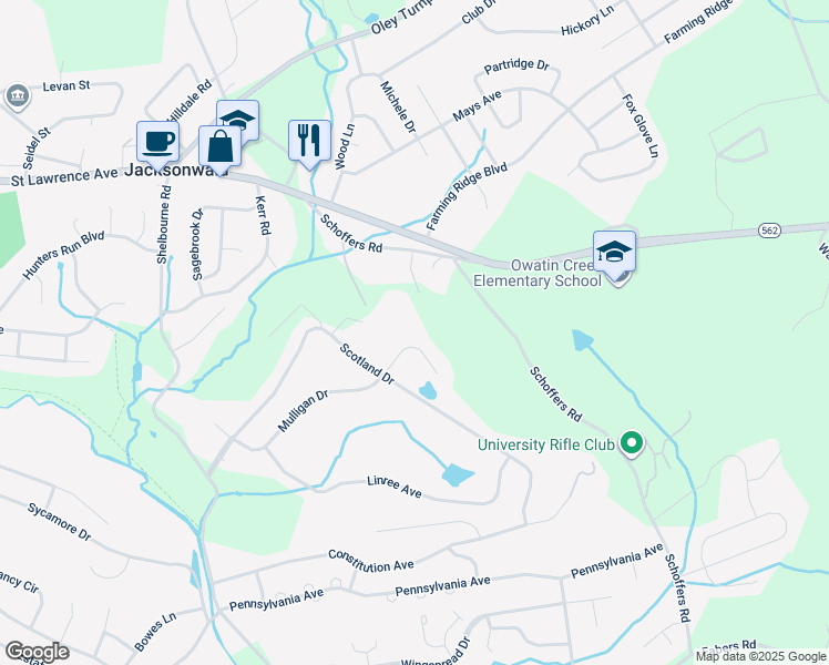map of restaurants, bars, coffee shops, grocery stores, and more near 30 Mulligan Drive in Reading