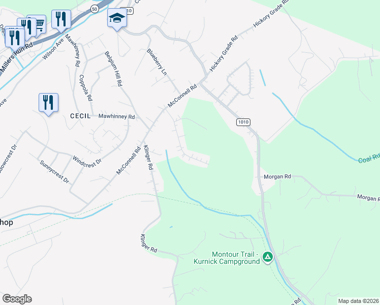 map of restaurants, bars, coffee shops, grocery stores, and more near 323 Elm Drive in Canonsburg