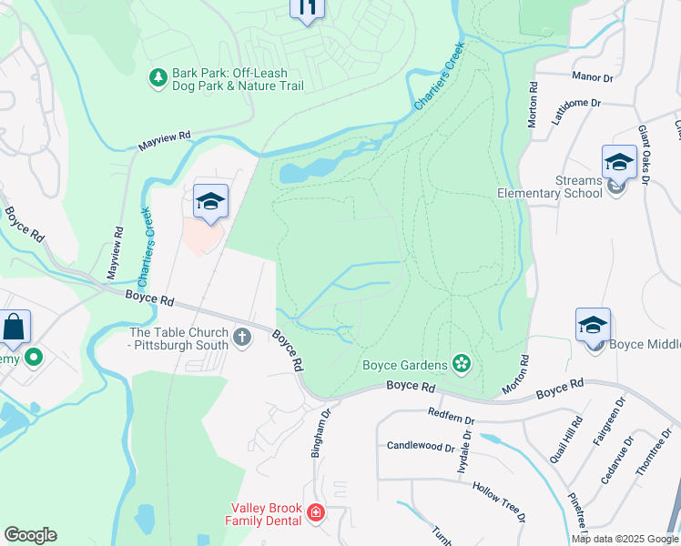 map of restaurants, bars, coffee shops, grocery stores, and more near 1543 Mayview Road in Upper Saint Clair