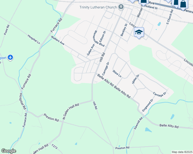 map of restaurants, bars, coffee shops, grocery stores, and more near 709 Hill Road in Wernersville