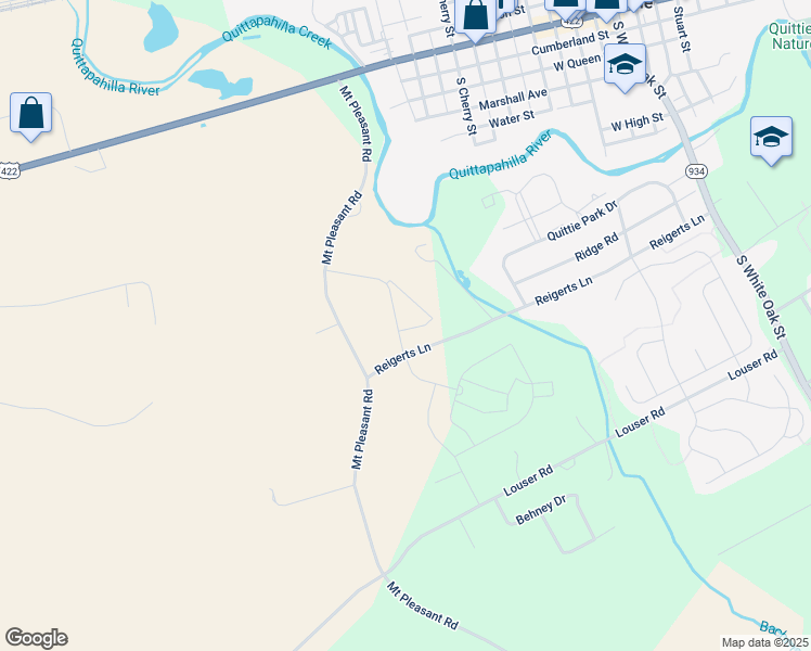 map of restaurants, bars, coffee shops, grocery stores, and more near Candler Way in Lebanon County