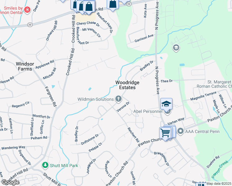map of restaurants, bars, coffee shops, grocery stores, and more near 2016 Bradley Drive in Harrisburg