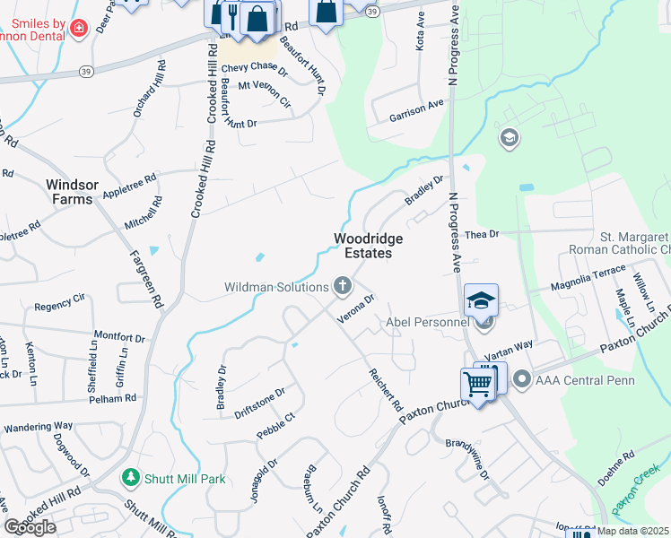 map of restaurants, bars, coffee shops, grocery stores, and more near 2016 Bradley Drive in Harrisburg