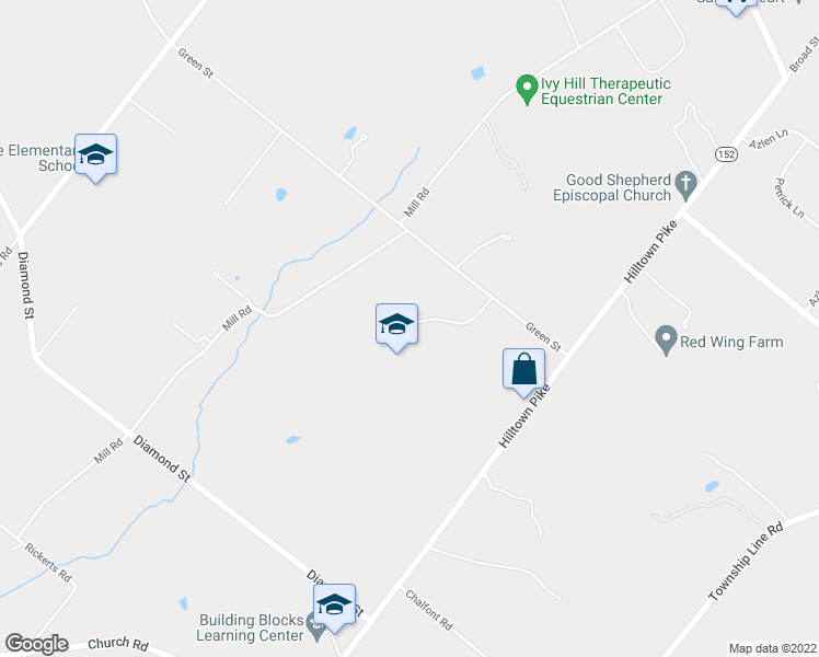 map of restaurants, bars, coffee shops, grocery stores, and more near 1320 Green Street in Perkasie