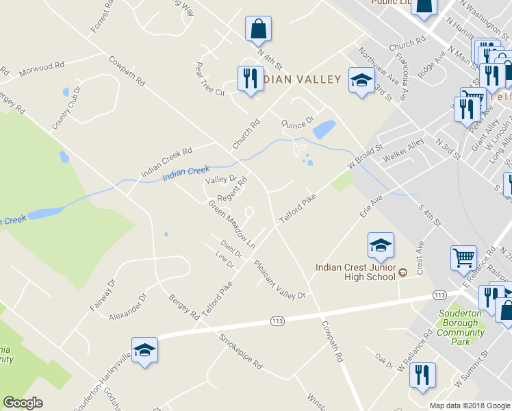 map of restaurants, bars, coffee shops, grocery stores, and more near 154 Hopewell Lane in Telford