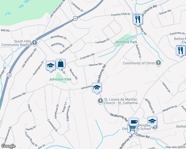 map of restaurants, bars, coffee shops, grocery stores, and more near 282 McMurray Road in Pittsburgh