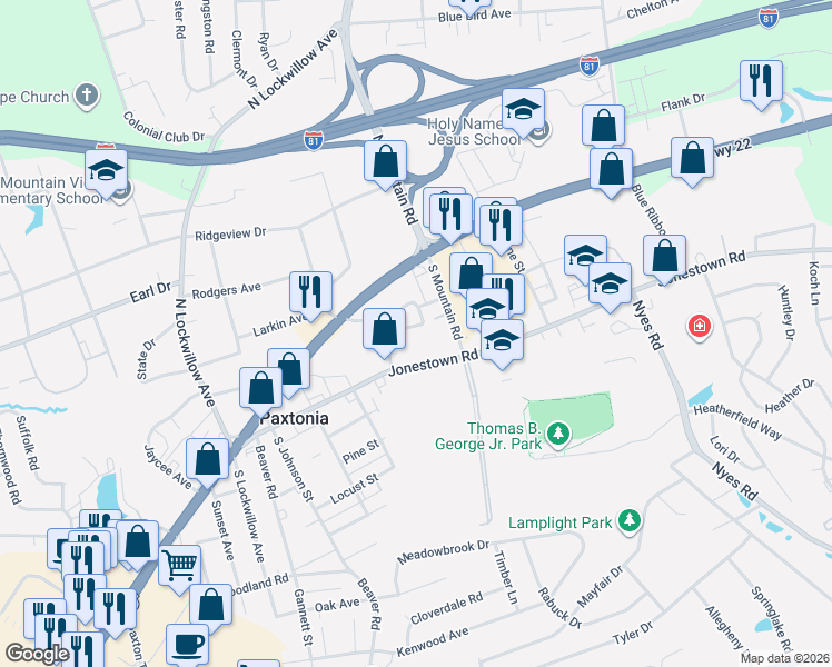 map of restaurants, bars, coffee shops, grocery stores, and more near 117 Lincoln Place in Harrisburg