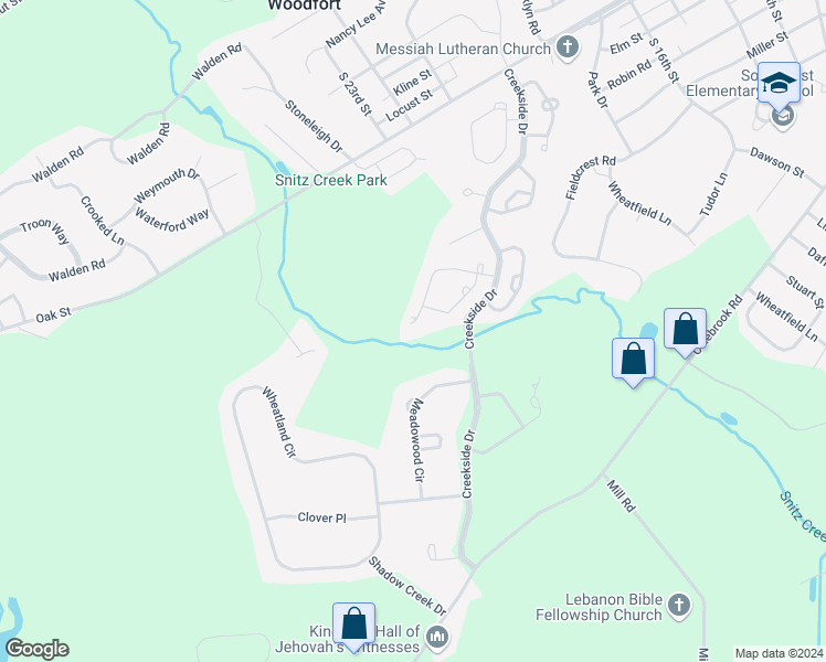 map of restaurants, bars, coffee shops, grocery stores, and more near 640 Pondside Lane in Lebanon