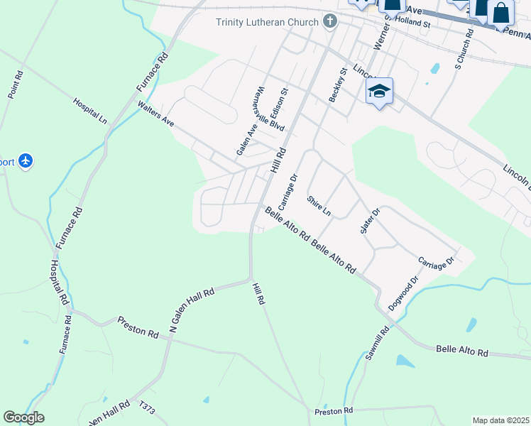 map of restaurants, bars, coffee shops, grocery stores, and more near 342 Belle Alto Road in Wernersville