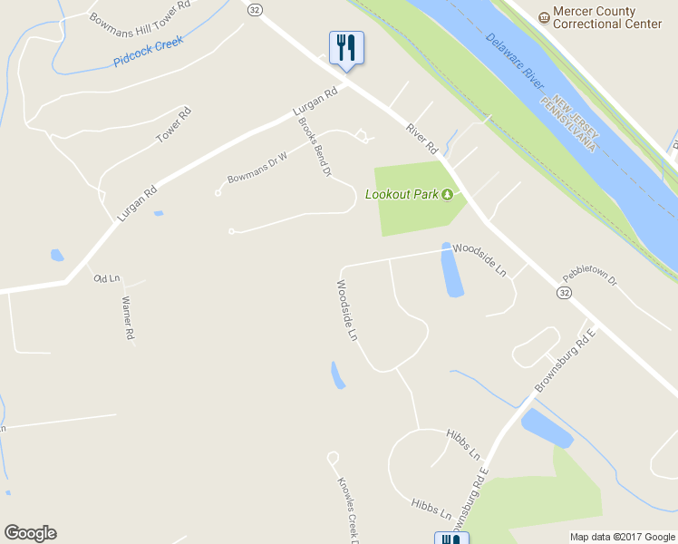 map of restaurants, bars, coffee shops, grocery stores, and more near 38 Woodside Lane in New Hope
