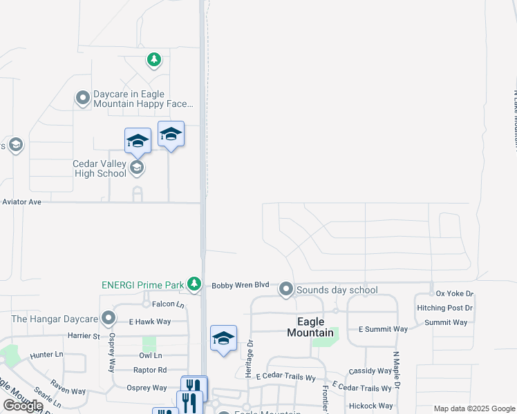 map of restaurants, bars, coffee shops, grocery stores, and more near 4983 North Topaz Drive in Eagle Mountain