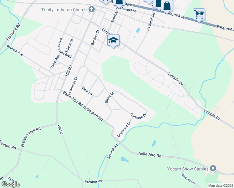 map of restaurants, bars, coffee shops, grocery stores, and more near 105 Slater Drive in Wernersville