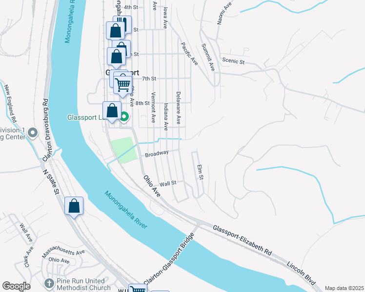 map of restaurants, bars, coffee shops, grocery stores, and more near 933 Delaware Avenue in Glassport