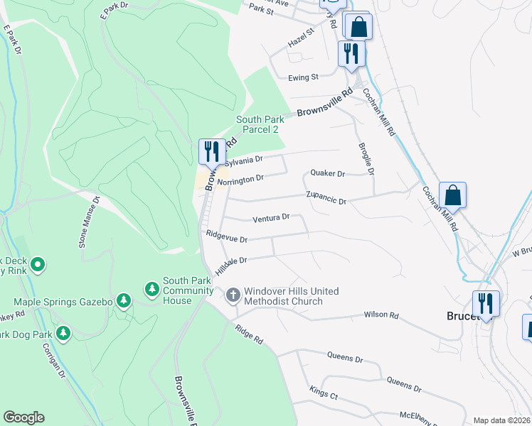 map of restaurants, bars, coffee shops, grocery stores, and more near 6519 Ventura Dr in Pittsburgh