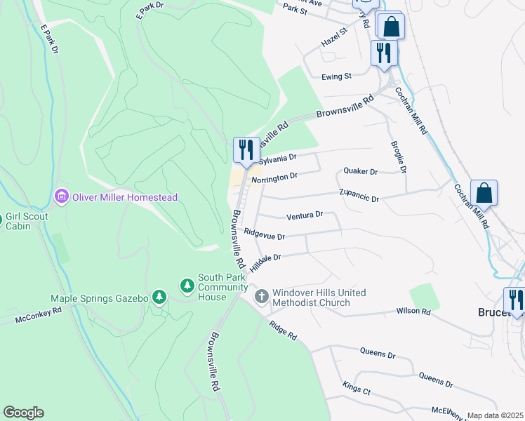 map of restaurants, bars, coffee shops, grocery stores, and more near 6510 Springvale Drive in Pittsburgh