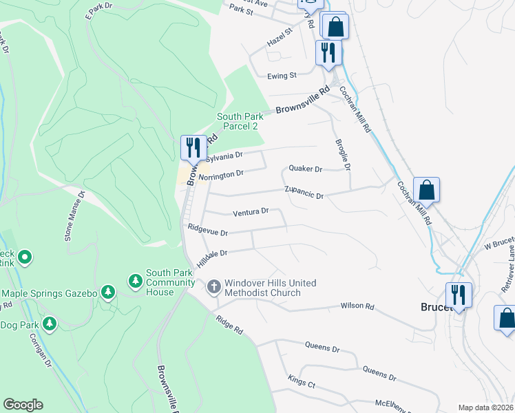 map of restaurants, bars, coffee shops, grocery stores, and more near 6519 Ventura Drive in Pittsburgh