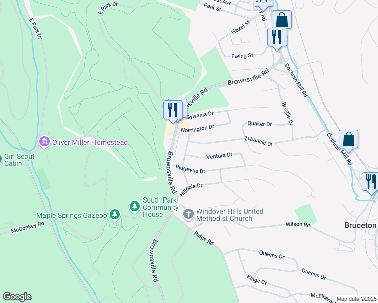 map of restaurants, bars, coffee shops, grocery stores, and more near 6510 Springvale Drive in Pittsburgh