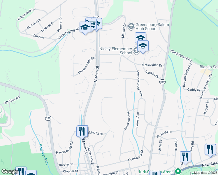 map of restaurants, bars, coffee shops, grocery stores, and more near 800 Cabin Hill Drive in Greensburg