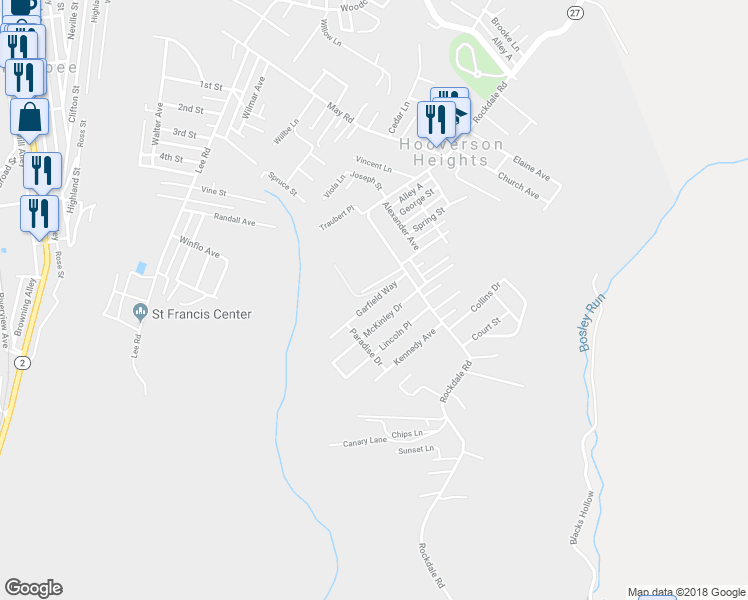 map of restaurants, bars, coffee shops, grocery stores, and more near 145 Garfield Way in Follansbee