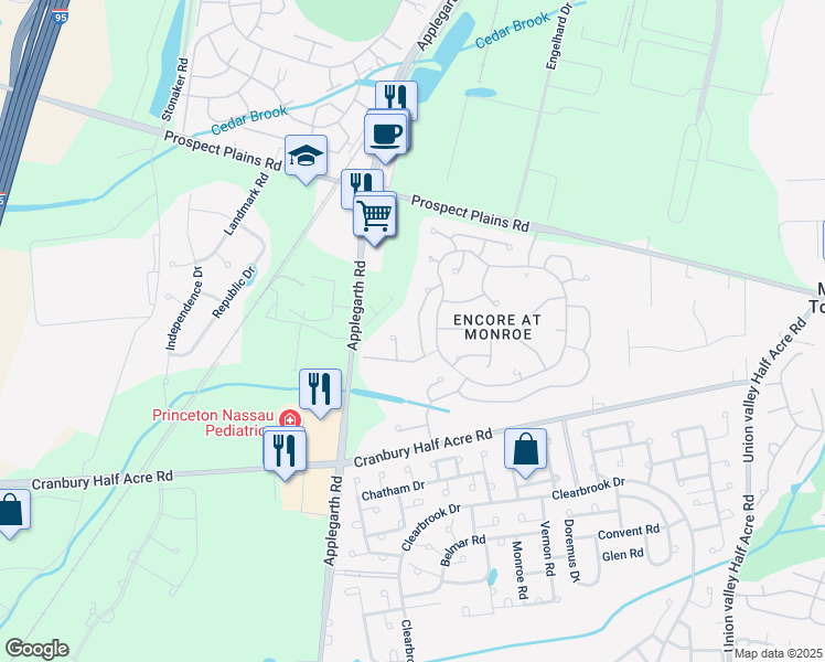 map of restaurants, bars, coffee shops, grocery stores, and more near 231 Spring Meadow Way in Monroe Township