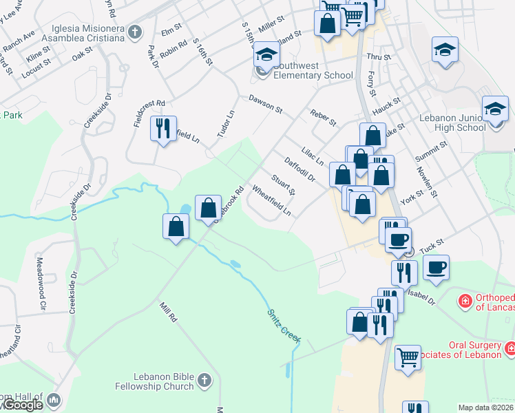 map of restaurants, bars, coffee shops, grocery stores, and more near 309 Catherine Court in Lebanon