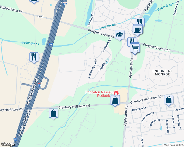 map of restaurants, bars, coffee shops, grocery stores, and more near 42 Independence Drive in Monroe Township