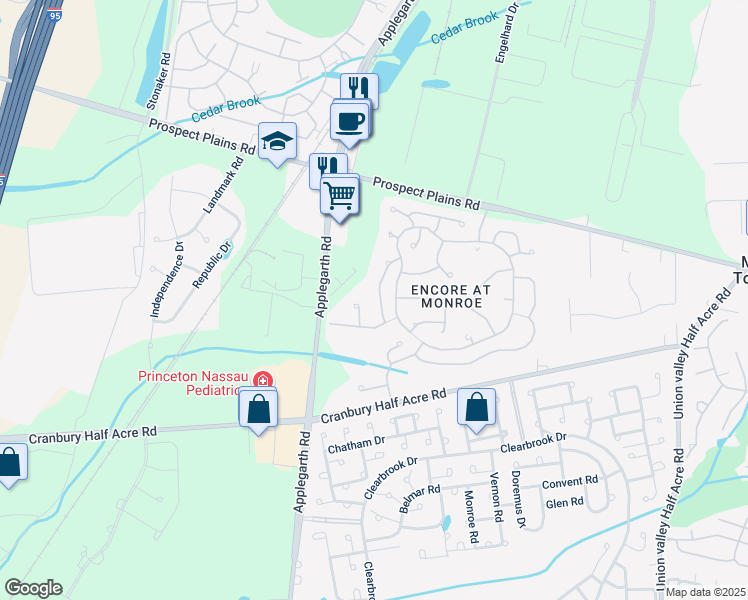 map of restaurants, bars, coffee shops, grocery stores, and more near 231 Spring Meadow Way in Monroe Township