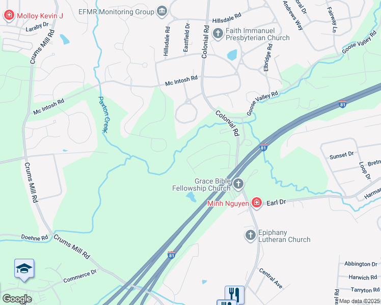 map of restaurants, bars, coffee shops, grocery stores, and more near 1429 Quail Hollow Road in Harrisburg