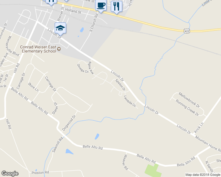 map of restaurants, bars, coffee shops, grocery stores, and more near 408 Omicron Place in Wernersville