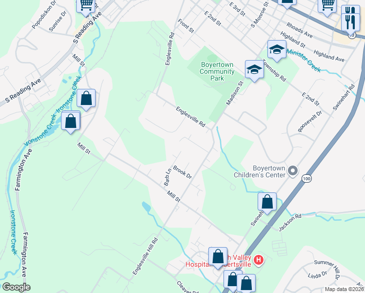 map of restaurants, bars, coffee shops, grocery stores, and more near 29 Barb Lane in Boyertown