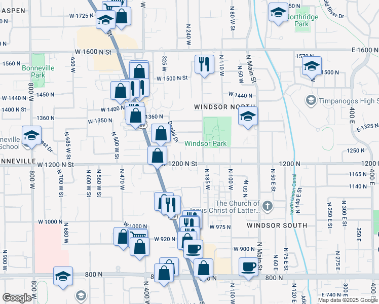 map of restaurants, bars, coffee shops, grocery stores, and more near 1234 260 West in Orem