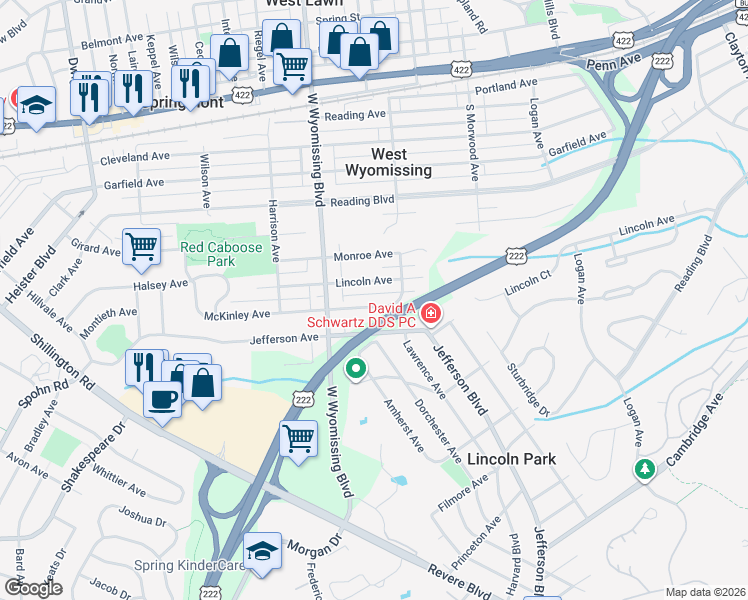 map of restaurants, bars, coffee shops, grocery stores, and more near 2215 McKinley Ave in West Lawn