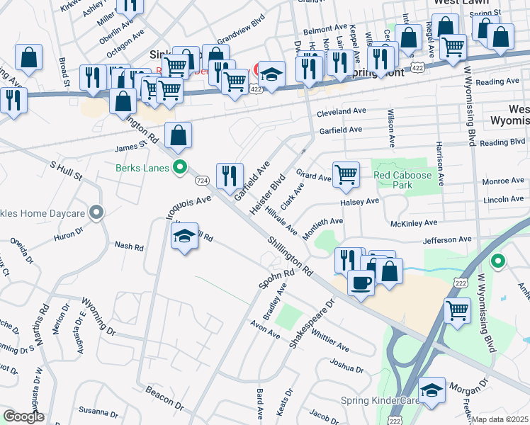 map of restaurants, bars, coffee shops, grocery stores, and more near 2826 Hillvale Avenue in West Lawn