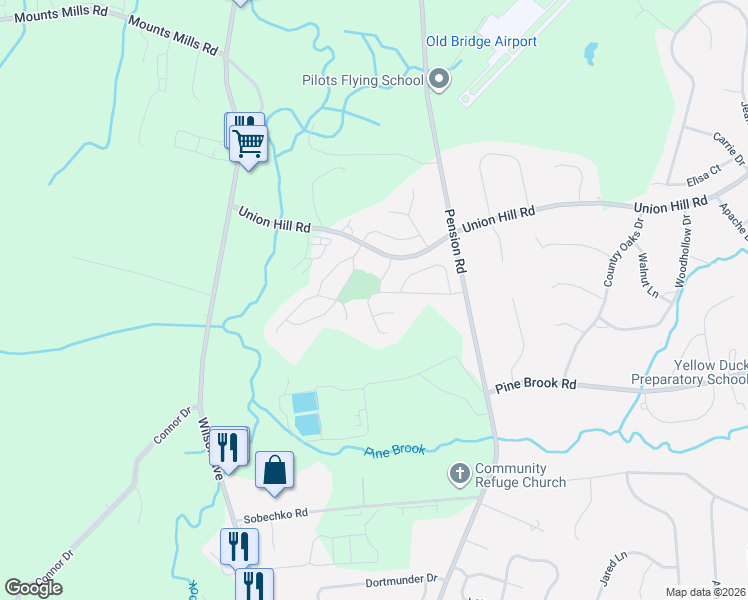 map of restaurants, bars, coffee shops, grocery stores, and more near 47 Deer Way in Manalapan Township