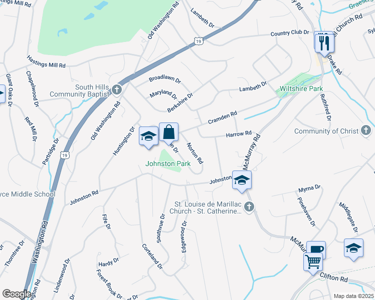 map of restaurants, bars, coffee shops, grocery stores, and more near 2340 Weston Drive in Pittsburgh