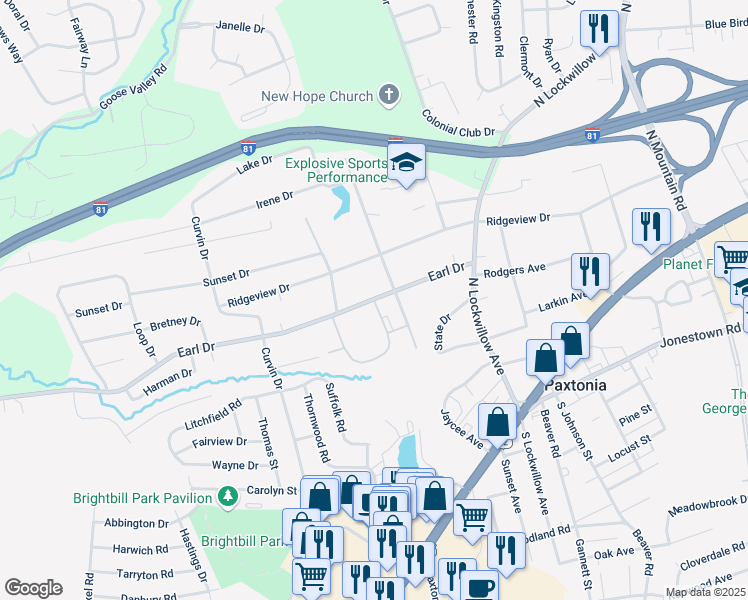 map of restaurants, bars, coffee shops, grocery stores, and more near 100 Joya Circle in Harrisburg