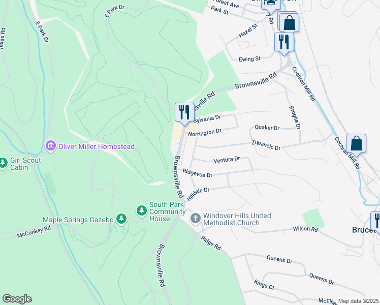 map of restaurants, bars, coffee shops, grocery stores, and more near 6510 Springvale Drive in Pittsburgh