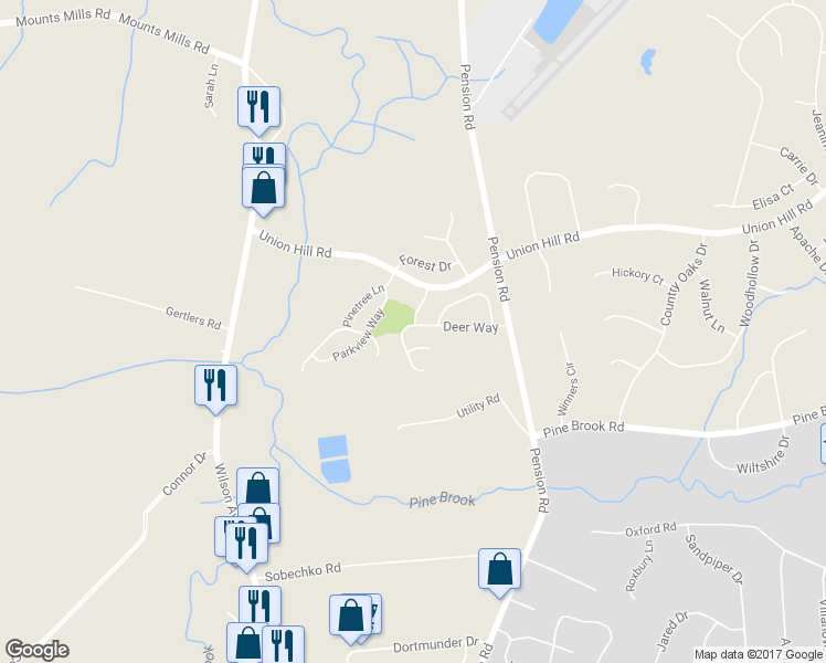 map of restaurants, bars, coffee shops, grocery stores, and more near 47 Deer Way in Manalapan Township