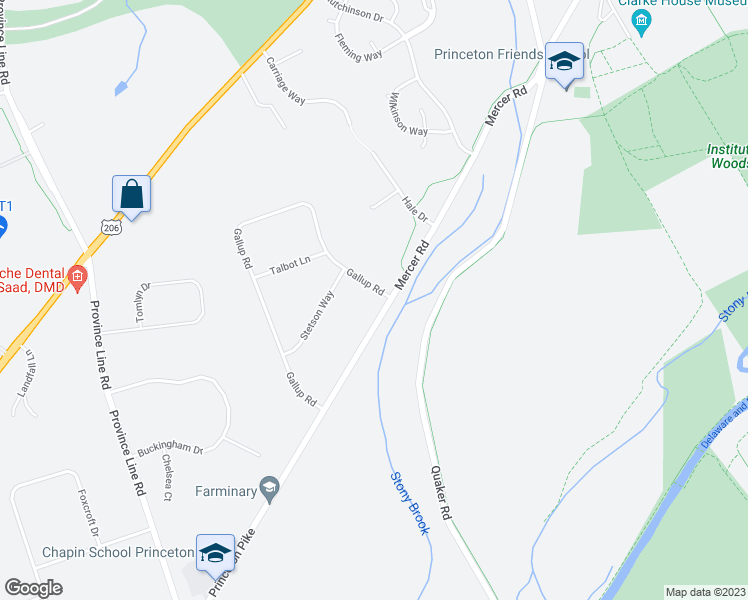 map of restaurants, bars, coffee shops, grocery stores, and more near 387 Gallup Road in Princeton