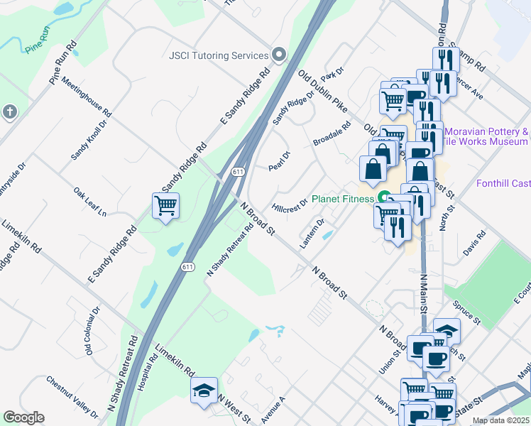 map of restaurants, bars, coffee shops, grocery stores, and more near 4 Broadale Court in Doylestown