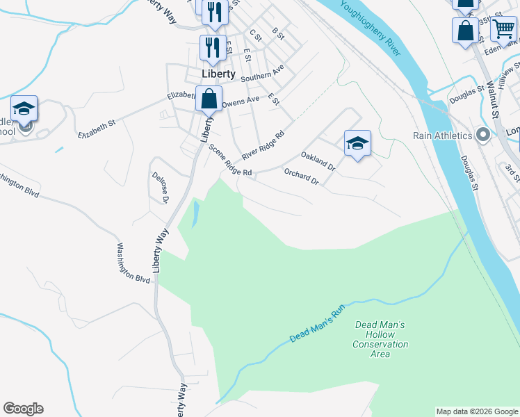 map of restaurants, bars, coffee shops, grocery stores, and more near 3222 Jeffrey Drive in McKeesport
