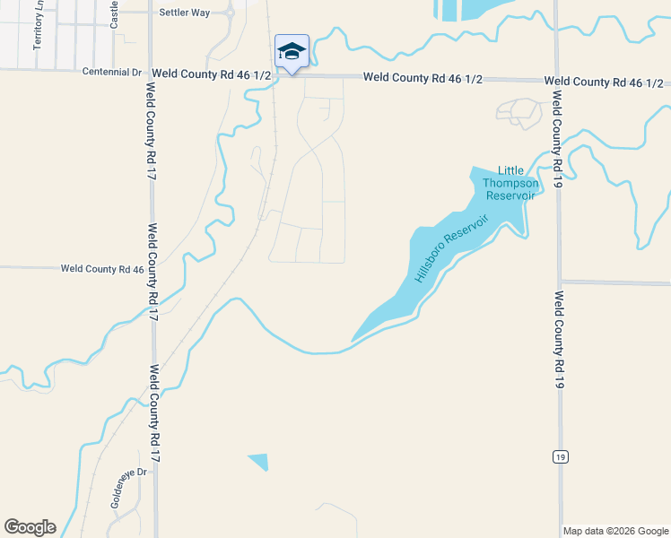 map of restaurants, bars, coffee shops, grocery stores, and more near 22437 County Road 19 in Milliken